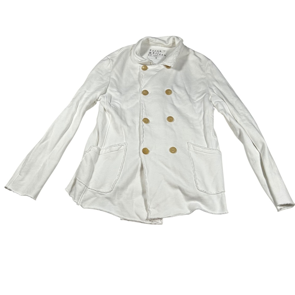 Frank & Eileen Belfast Jacket Women Medium White Cotton Terry Raw Edge Peacoat